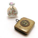 Novelty antique vesta case decorated with cat mask (with glass eyes) detail - 4.5cm & has slight