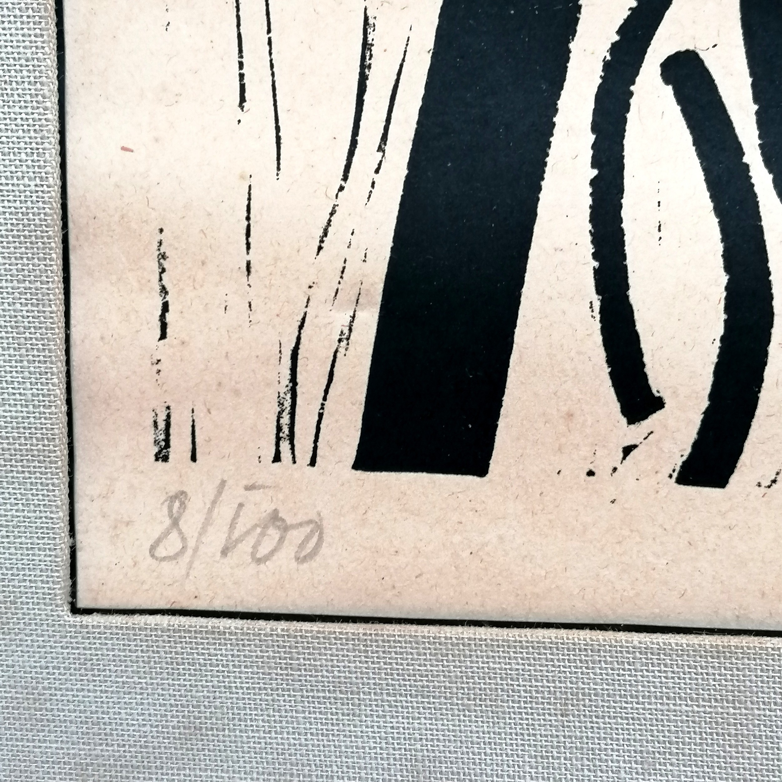 Signed woodblock print (#8/100) of a lady with long hair in a frame with a label on the reverse - Image 4 of 6