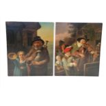 Pair of antique continental oil paintings on tin 17cm x 20cm both signed