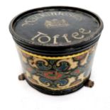 Antique Macintosh's Toffee large round tin with lion paw feet. In fair condition.