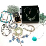 Qty of costume jewellery inc unworn boxed natural stone necklace on silver wire, bead necklaces,