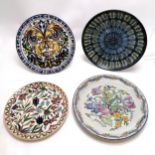 4 x hand decorated ceramic wall chargers inc Ady (Denmark - 32cm), Portuguese etc - no obvious