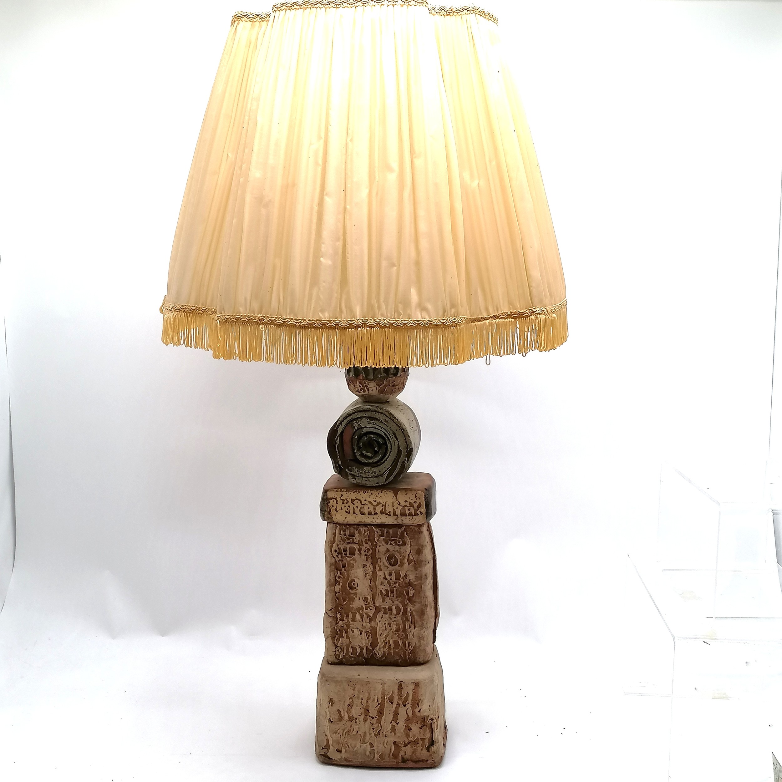 Large studio pottery slabwork (Tremar?) lamp with shade - total height 91cm - Image 2 of 6