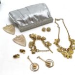 Qty of gold tone jewellery inc elephant / heart detailed bracelet & necklace set, large fan shaped