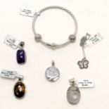 4 x stone set pendants (butterfly on silver 42cm chain) inc geode t/w circular pierced tree design
