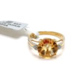 9ct hallmarked gold Glenn Lehrer torus citrine / diamond ring - size N½ & 2.5g total weight ~ in