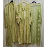 1930s green silk satin negligee, some staining to front, together with 1960s negligee with floral