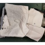 Box of linens, lace and towels etc good used condition