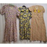 3 1940s moygashel floral summer dresses all in good condition. Daffodil print dress is by Marylyn of