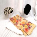 Old linen floral fabric T/W 2 vintage hats