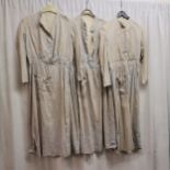 3 cotton early 20th century checked dresses, possibly from workhouses, front stained and repaired.