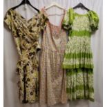 3 early 1960s dresses. Green puffed sleeves by 'Susan Small' with white floral pattern in great