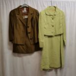 2 'Hardy Amies' suits 1960s . Brown skirt and blazer in good condition. Green dress and jacket in