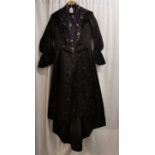 Victorian figured satin two piece with purple embroidery and black beadwork to jacket