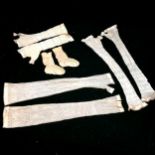 Antique pair of child's socks, 3 pairs of mittens