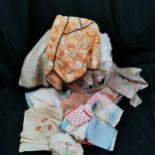 Box of various aprons, hankies ect.