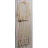 White lace skirt with drawstring waist in good condition, together with white lace jacket also in