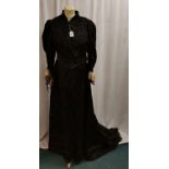Victorian heavy figured satin two-piece, top embellished with black beadwork