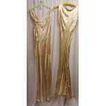 2 1930s silk, satin evening dresses. One has bead work to neck but good overall condition. Other