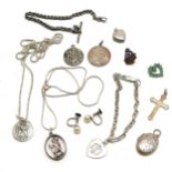 Qty of sterling silver jewellery inc 4 x St Christopher pendants, silver gilt cross, small albert