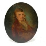 Antique oil painting on oval panel of a gentleman - 18cm x 15cm with some losses to paint