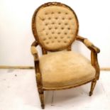 Antique carved giltwood upholstered armchair 64cm wide x 51cm deep x 97cm high. In good used