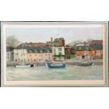 Framed original oil painting on board of the harbour at Weymouth by J A H Stevenson - 61cm x 37cm