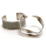 2 x sterling silver stylish cuff bangles - 63g