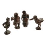 4 x antique bronze cast pipe tampers of Dickens characters - tallest 4cm