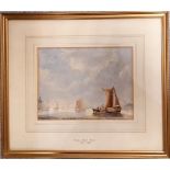 Framed maritime watercolour painting of boats at sea attributed to Thomas Sewell Robins (1814-