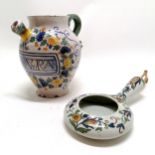 Italian maiolica wine jug (20cm high & has chips to base and top rim & some losses to spout etc) etc