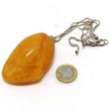 Large amber natural pendant (7cm drop & 45g) on a silver 42cm double strand box link chain - total