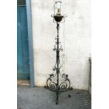 19th century arts and crafts wrought iron and copper telescopic oil lamp converted to electricity