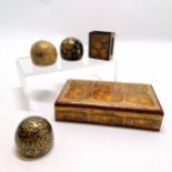 Kashmiri decorated lidded box 18cm x 10cm x 3.5cm T/W 3 paper weights and match box holder. No