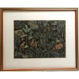 Framed original watercolour of Balinese scene by I Gusti Ngurah Muryasa (b.1956) - 34cm x 41.5cm