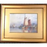 Frederick James Aldridge (1850-1933) framed Marine School framed watercolour painting of boats on