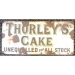 Antique enamel Thorley's Cake sign. 85cm x 41cm. Has rust