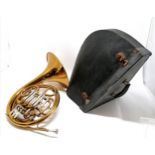 Cased French horn by Viking of London. In good condition