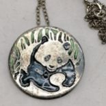 Silver enamel panda pendant by Alastair Norman Grant on silver 40cm chain - 3.8g total weight