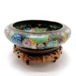 Chinese large cloisonne bowl with floral decoration 30cm diameter x 7cm high on original hardwood