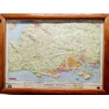 Map - an Oxford plastic relief map series 4 of Hampshire- New Forest, framed 37 x 50.5 cm