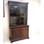 Georgian astragal glazed mahogany bookcase. Three adjustable height shelves over two panelled