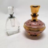 c.1920's gilded perfume bottle (14cm high) t/w later clear glass scent bottle with screw top