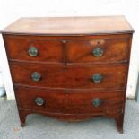 A regency mahogany bow front chest of two short over two graduated drawers on splayed feet. 91cm