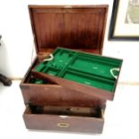 Antique stained pine (empty) silver chest with twin carry handles, the top unhinging to reveal three