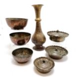 3 x lidded Middle Eastern dishes with scalloped edges (largest 22cm diameter), 3 x decorated bowls &