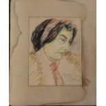 Indistinctly Signed early XX, unframed pastel on paper, Portrait of a lady with hair tie, Signed '