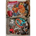 2 boxes of costume jewellery incl. orange bead necklace - SOLD ON BEHALF OF THE NEW BREAST CANCER