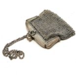 Antique continental French hallmarked silver mesh coin purse with inner purse - 6cm drop x 5.5cm