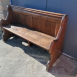 Antique oak and elm small pew. 142cm long x 85cm deep x 80cm high. In good used condition
